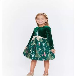 Bonnie Jean Toddler Girl Nutcracker Print Dress with Bow and Velvet Cardigan